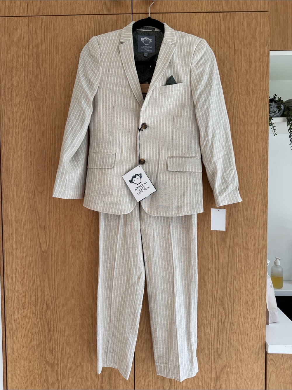 NWT APPAMAN boys striped linen SUIT blazer pant set size 12